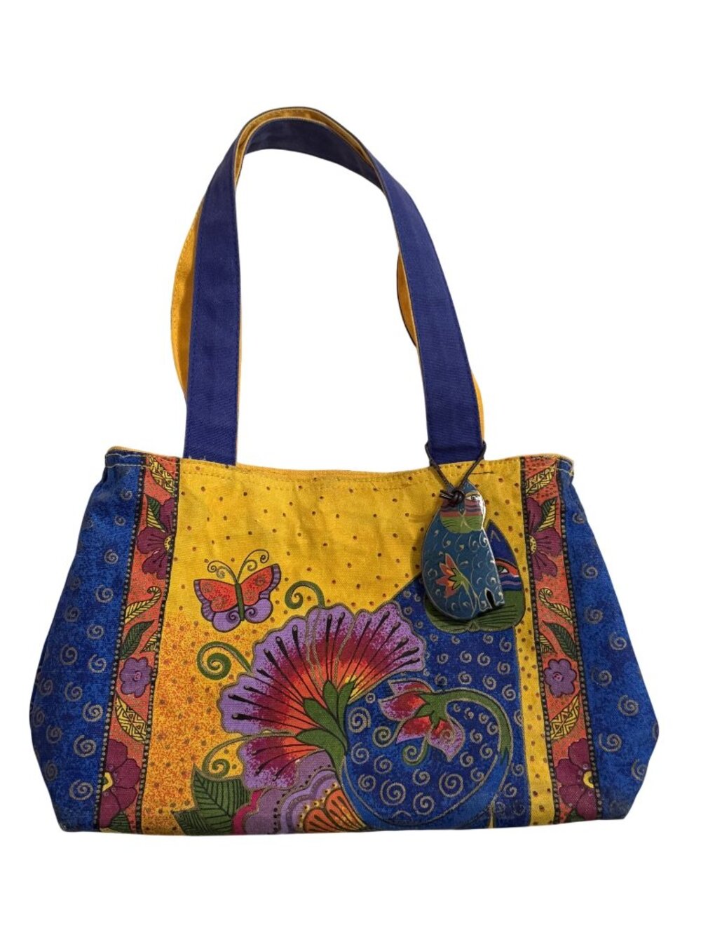 Laurel Burch Multicolor Cat-Themed Tote Bag With Flower & Butterfly Design Canva